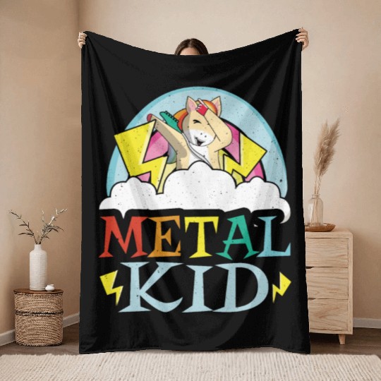 Guitar Metal Kid Music Rock Dab Unicorn Kawaii Throw Blankets