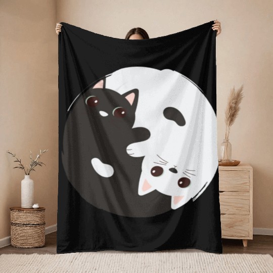 ying yang cat Throw Blankets