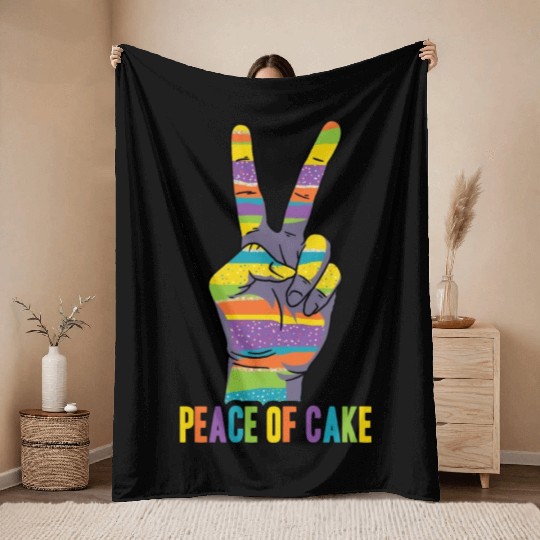Peace of Cake Hand Sign Peaceful World Earth Throw Blankets