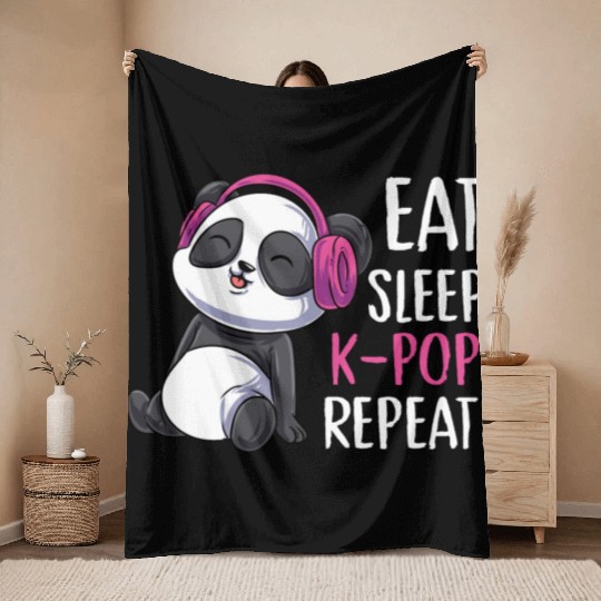 Eat Sleep K-pop Repeat Panda bear korean music Throw Blankets