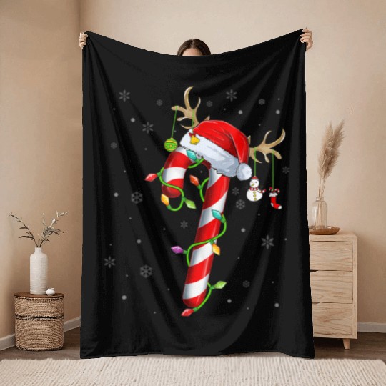 Candy Cane Crew Santa Christmas Lights Xmas Throw Blankets