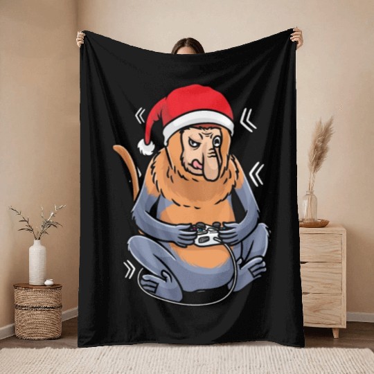 Christmas Proboscis Monkey Video Game Gaming Gamer Throw Blankets