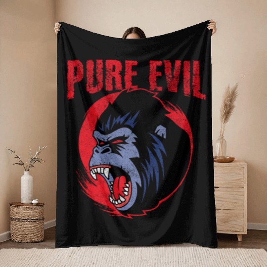 Pure Evil Angry Gorilla Monkey Chimpanzee Throw Blankets