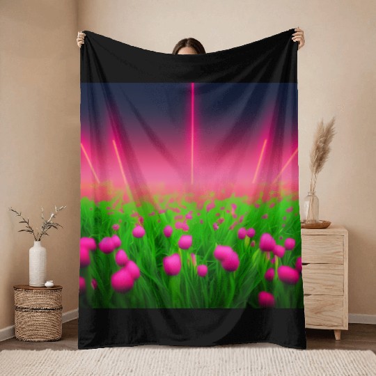 Glowing pink flowers Throw Blankets