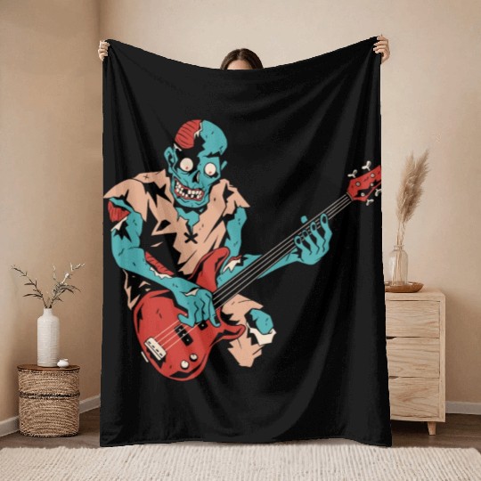 Zombie guitar player bass Zombie guitar player bas Throw Blankets