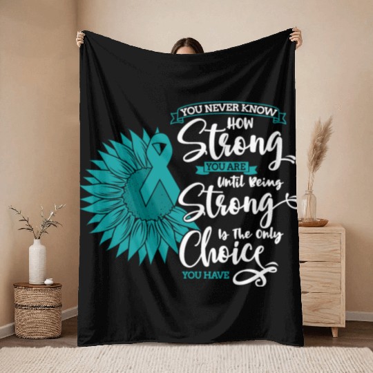 Cervical Cancer Awareness Month Teal Sunflower Throw Blankets