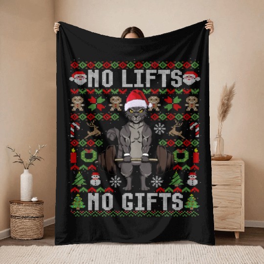 Funny No Lifts No Gifts Ugly Christmas Workout Throw Blankets