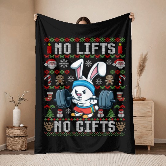 Funny No Lifts No Gifts Ugly Christmas Workout Throw Blankets