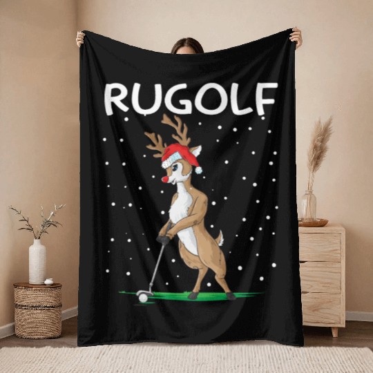 Golf Reindeer Pun Golfer Rugolf Golfing Throw Blankets