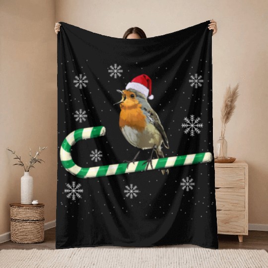 Robin Bird Watching Redbreast Birding Christmas Throw Blankets