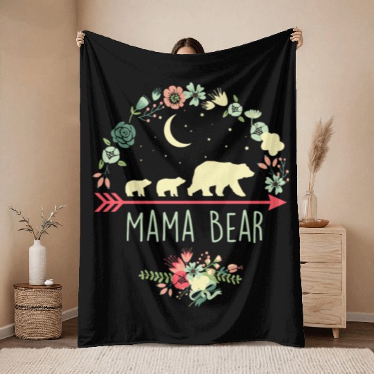 Floral Mama Bear With 2 Cubs Throw Blankets
