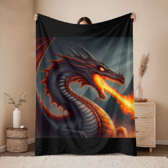 Mashup Flaming Dragon & Fire Breathing Dragon Throw Blankets