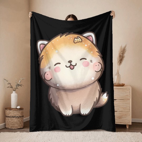 Tiny happy puppy smiling Throw Blankets