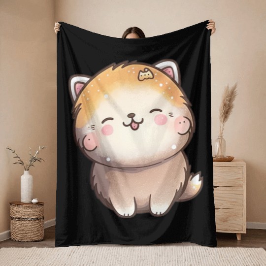 Tiny happy puppy smiling Throw Blankets