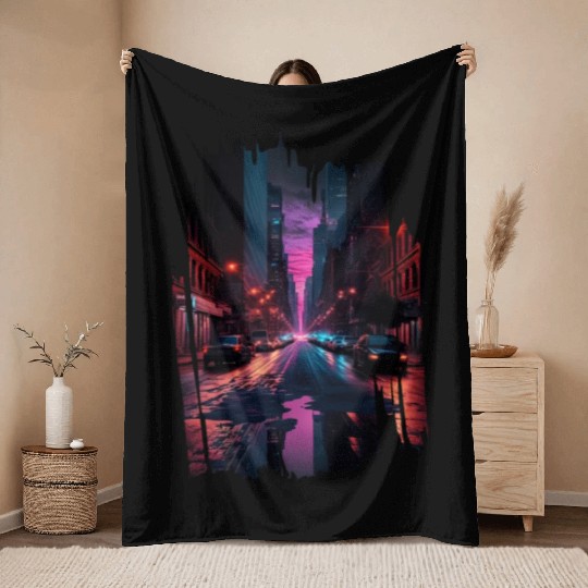 New York Vaporwave Aesthetic Retro Style Love NY Throw Blankets