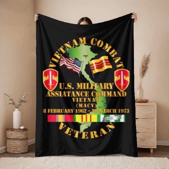 Army Vietnam Combat Veteran US Military Asst Cmd V Throw Blankets