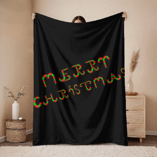 Candy Cane Merry Christmas Throw Blankets