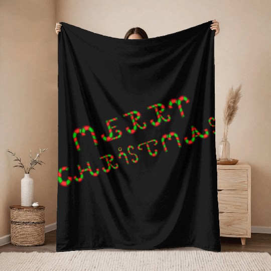 Candy Cane Merry Christmas Throw Blankets