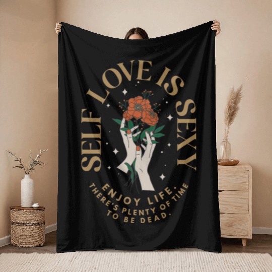 Self-Love Is Sexy Retro Flowers Motivational Throw Blankets