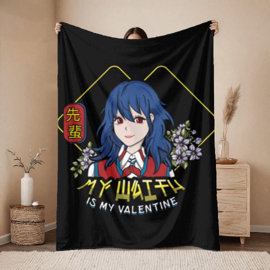 My Waifu Anime Valentines Hearts Day Valentines Throw Blankets