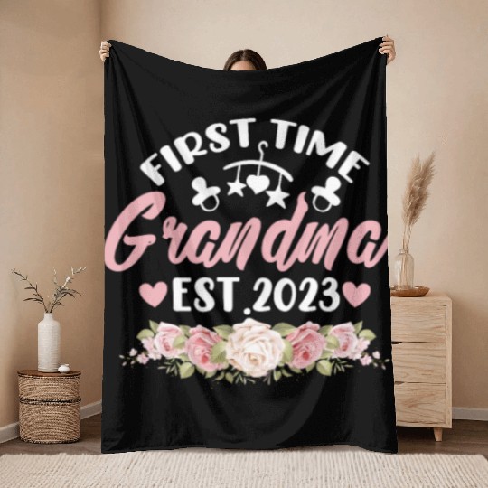 First Time Grandma Est. 2023 Throw Blankets