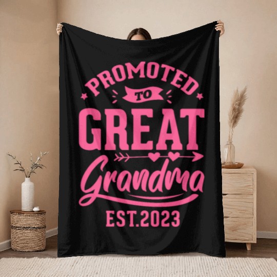 Promoted To Great Grandma Est. 2023 Throw Blankets