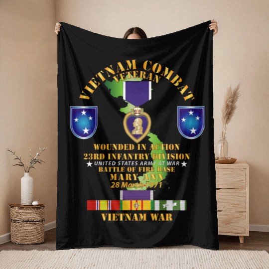 Army Battle for FSB Mary Ann WIA w PH VN SVC Throw Blankets
