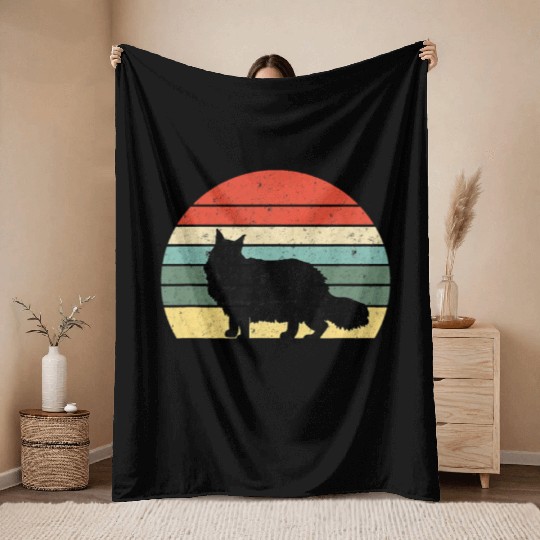 Cat Lover Gift Throw Blankets Retro Maine Cat