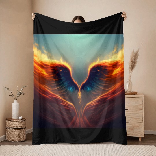 Mashup Epic Wallpaper Flaming Angel Wings Throw Blankets