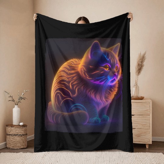 Lets Glow Crazy Cat Kitten Fluffy Cat Throw Blankets