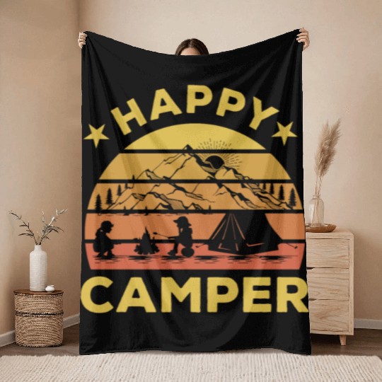Happy Camper Throw Blankets