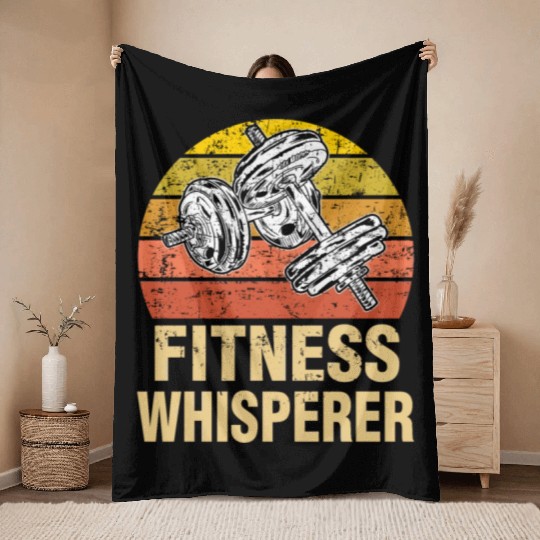 Fitness Whisperer Funny Weightlifting Gym Workout Throw Blankets