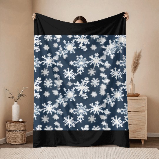 Snow pattern on navy blue background Throw Blankets