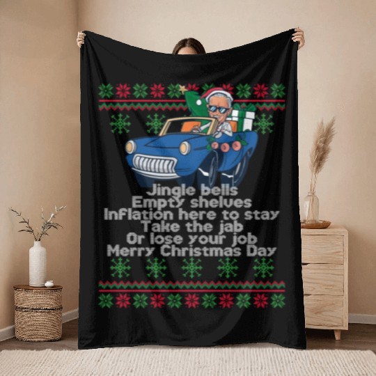 Jingle Bells Empty Shelves Inflation Here Funny Ch Throw Blankets