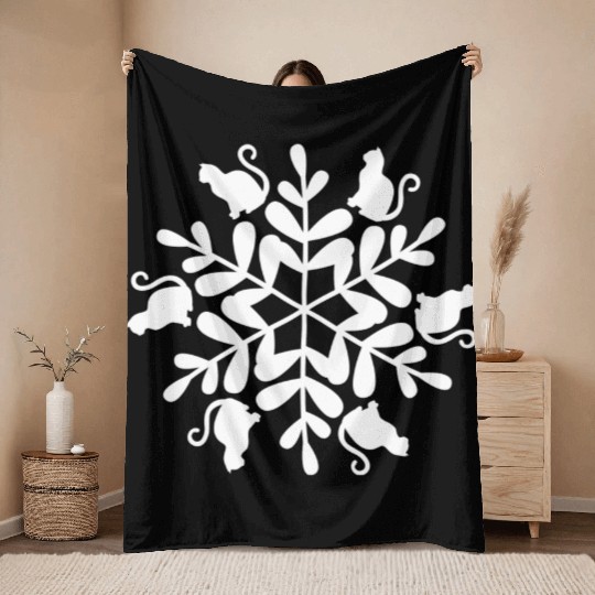 Cats Snowflake Christmas Winter Snow Holiday Kitty Throw Blankets