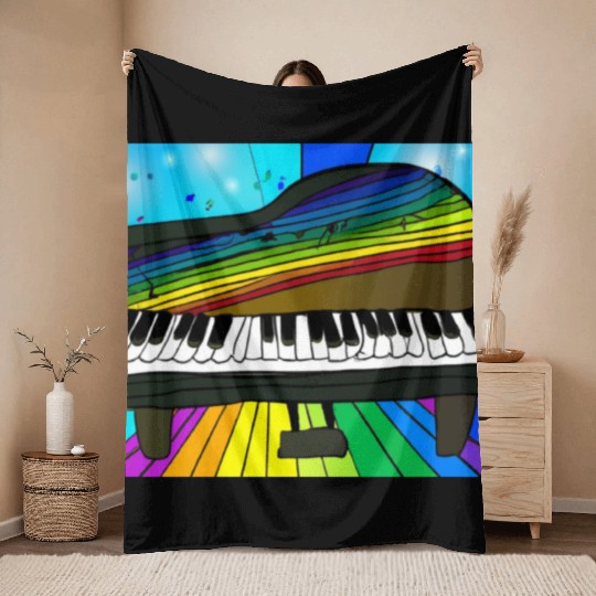 piano in front of a colorful rainbow Throw Blankets