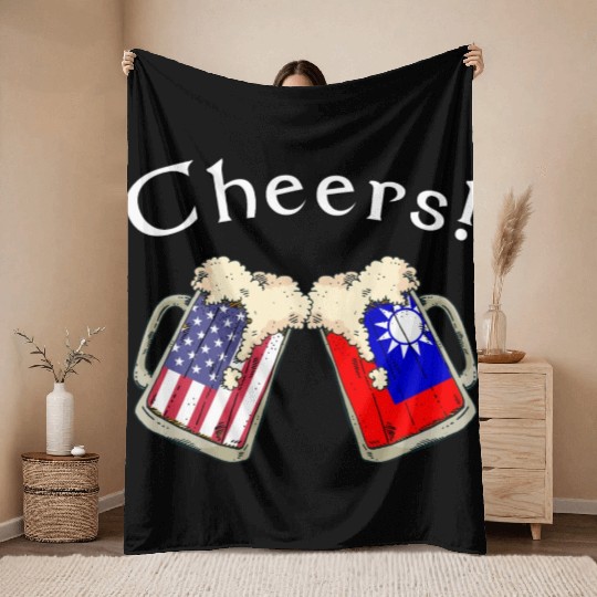 Taiwanese American Grown Country Cheers Beer Drink Throw Blankets