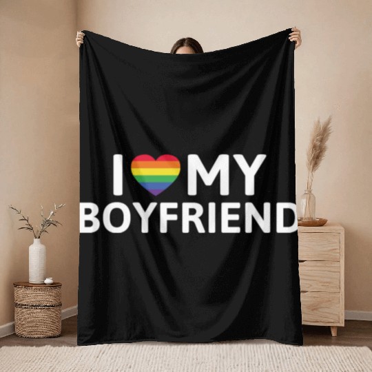 I Love My Boyfriend Throw Blankets