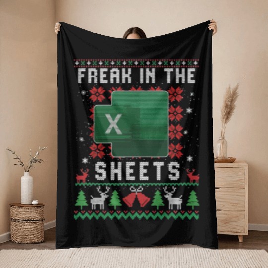 Freak In The Sheets Excel Ugly Christmas Sweater Throw Blankets