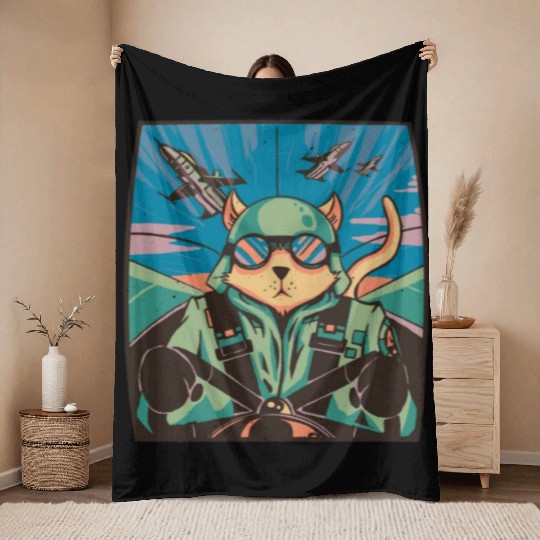 Fighter jet pilot-cat Fighter jet pilot-cat inspir Throw Blankets