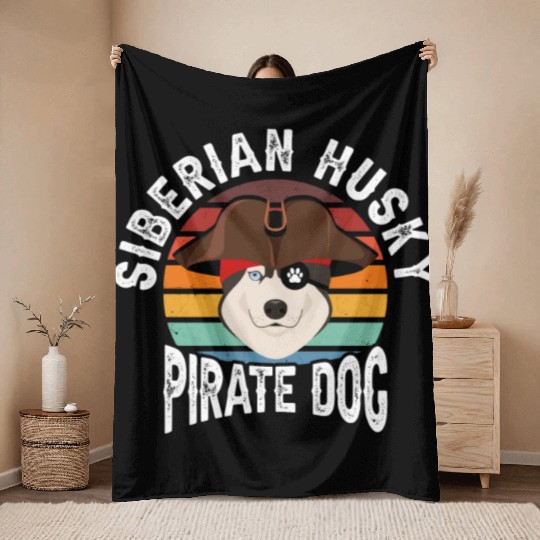 Siberian Husky Pirate Dog Throw Blankets