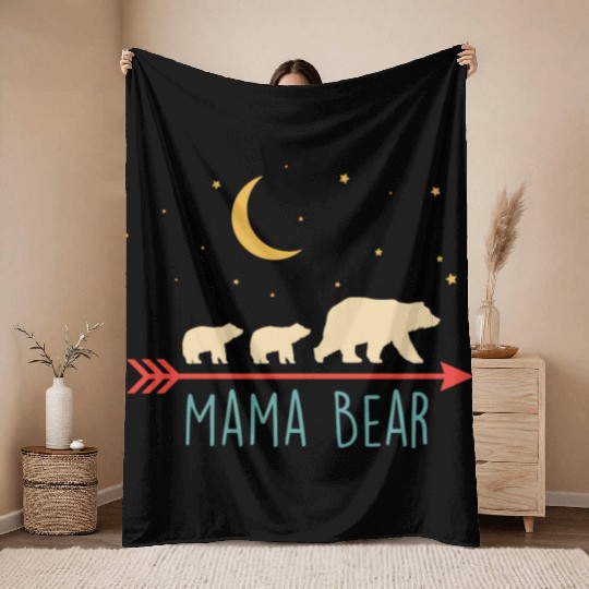 Retro Mama Bear With 2 Cubs Throw Blankets