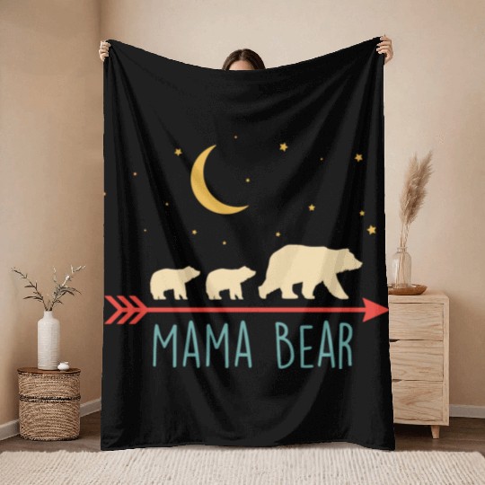 Retro Mama Bear With 2 Cubs Throw Blankets