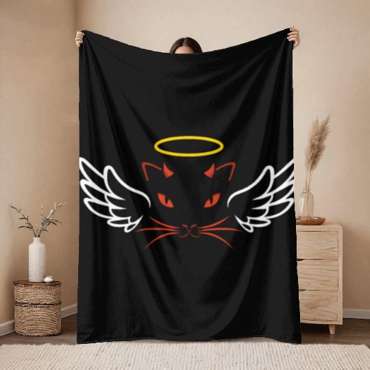 Angel and devil cat Throw Blankets