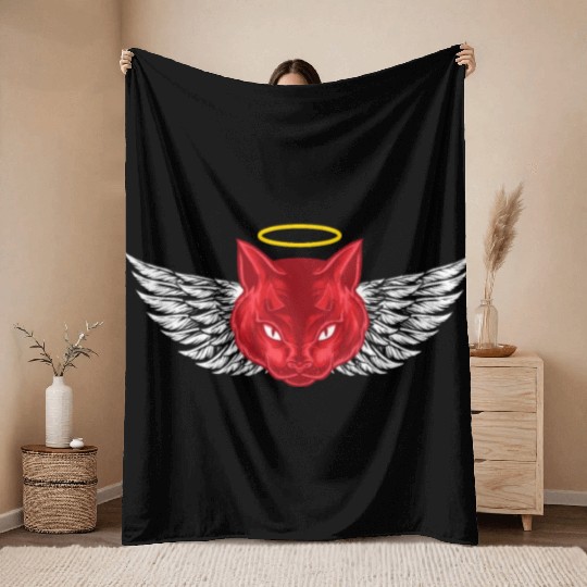 Angel and devil cat Throw Blankets