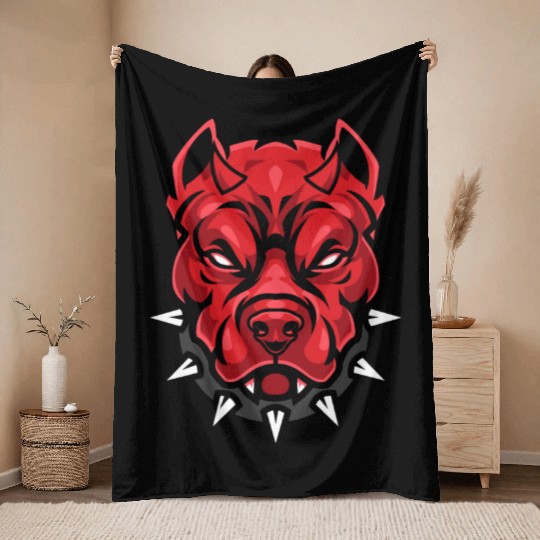 Devil pitbull dog Throw Blankets