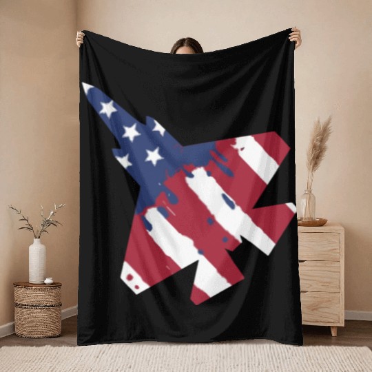 F-35 Lightning Military American Painted Flag Jet Throw Blankets