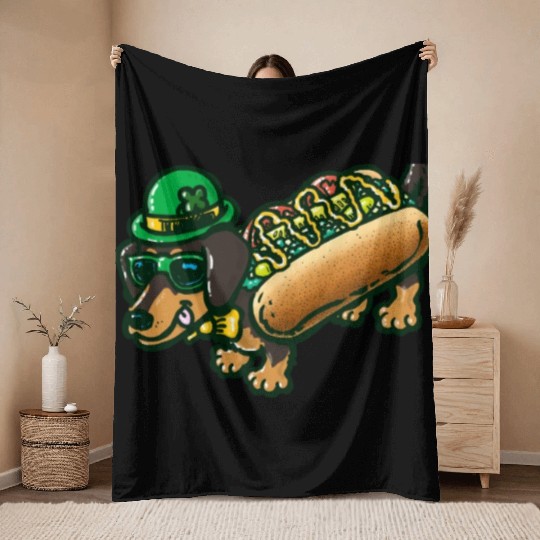 St Patrick's Day Chicago Dog Throw Blankets