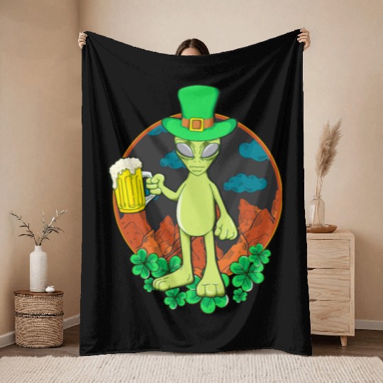 St Patrick's Day Drinking Alien Throw Blankets