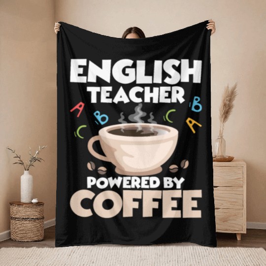 English Teacher Powered By Coffee Language Grammar Throw Blankets